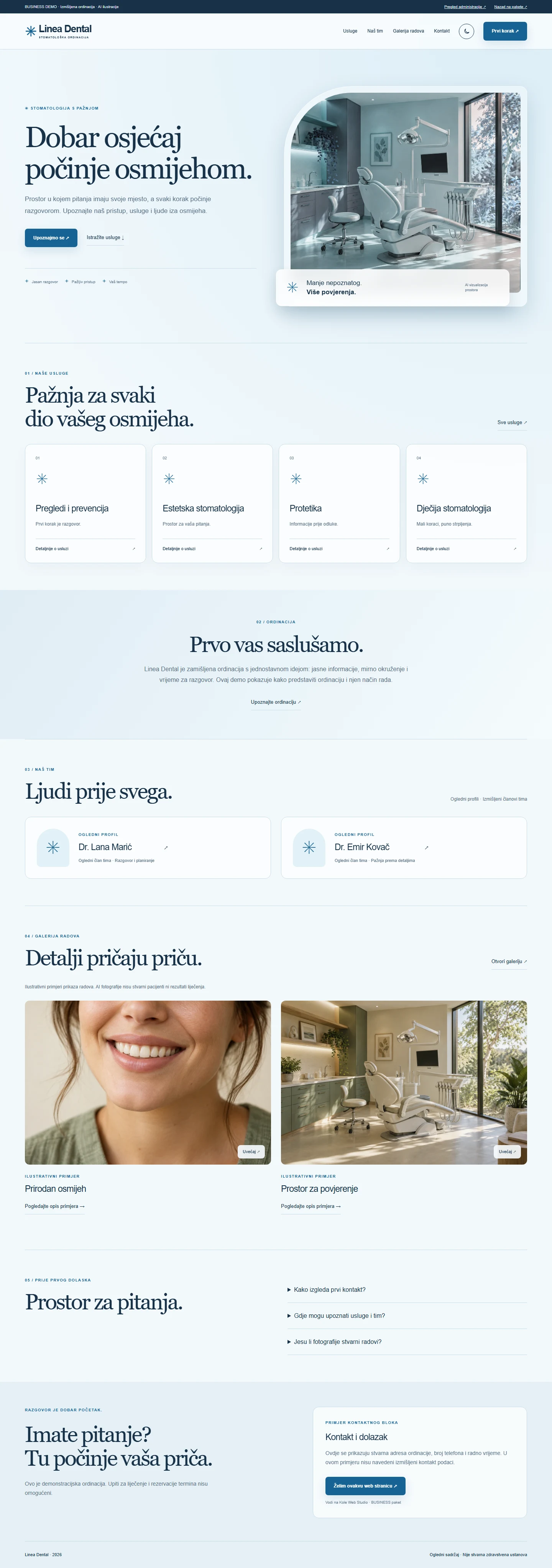 Primjer web stranice Linea Dental