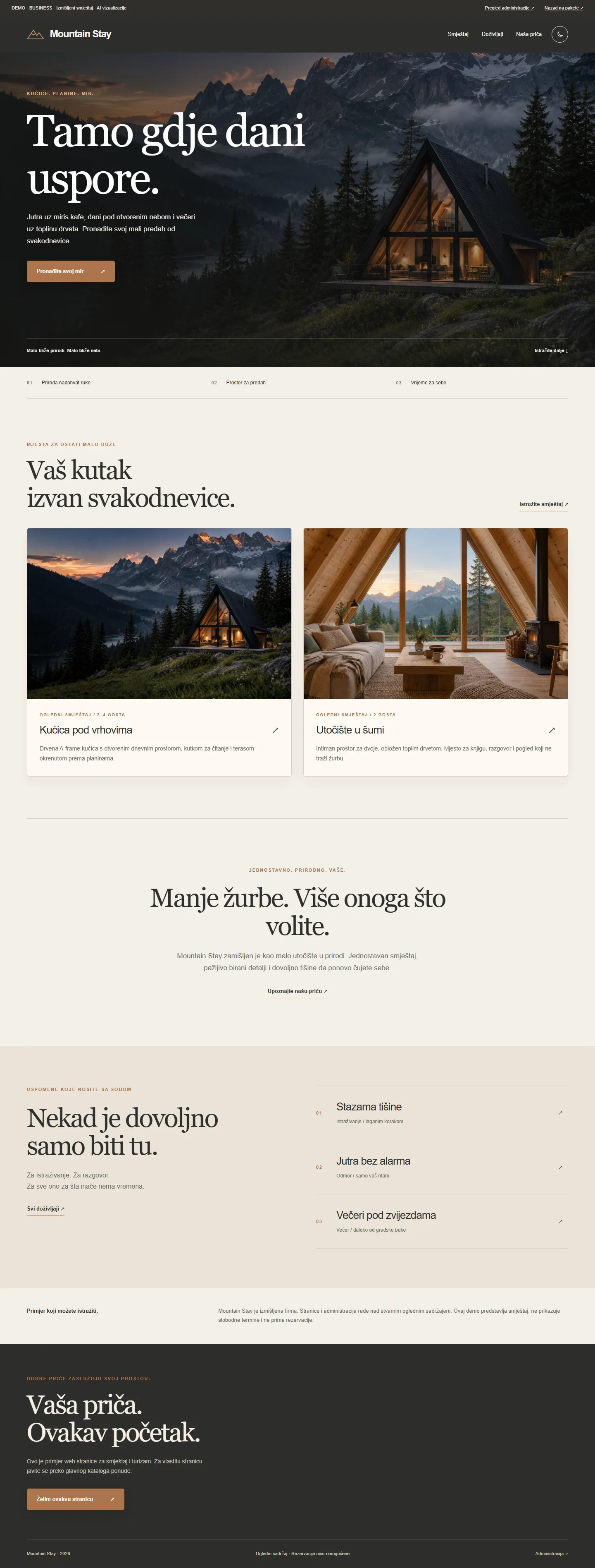 Mountain Stay — snimak stvarne početne stranice