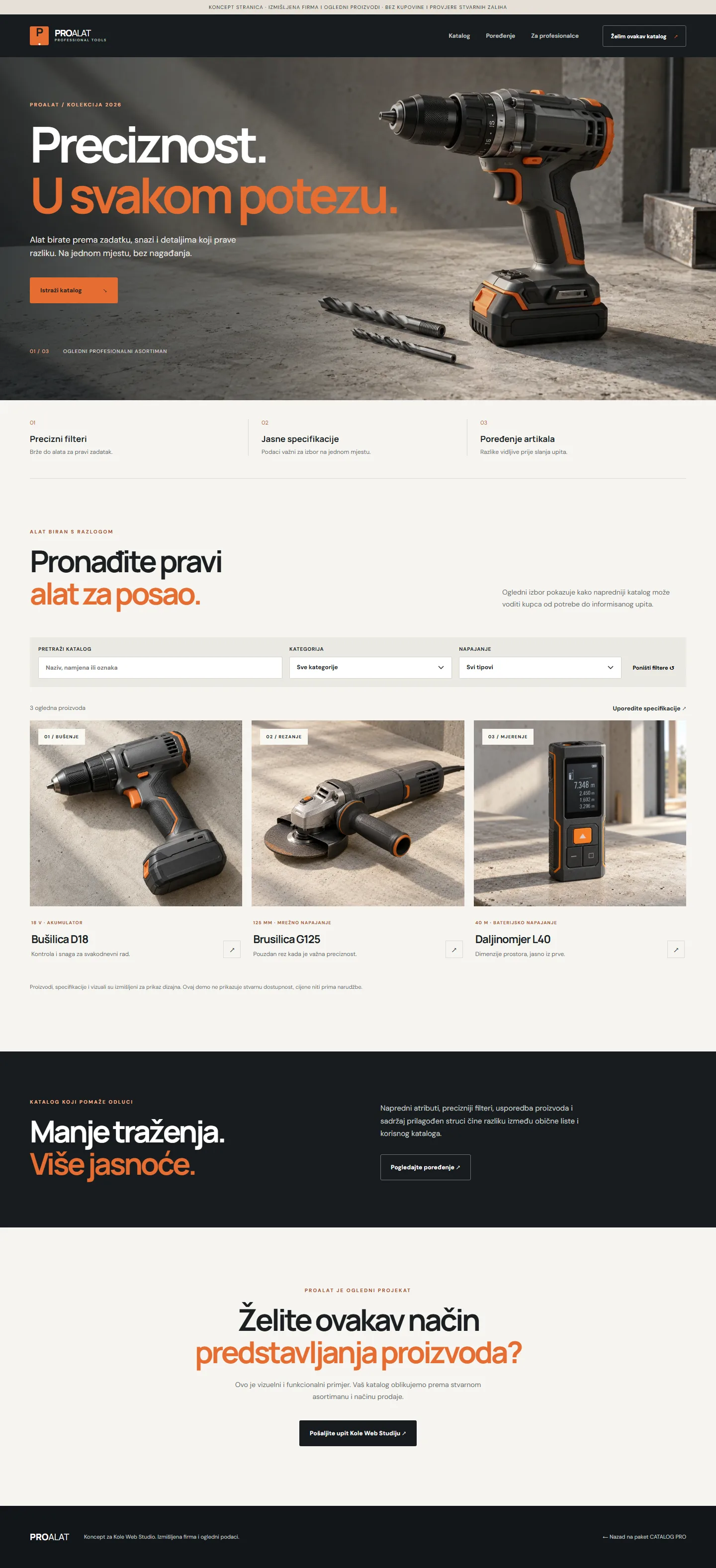 ProAlat — snimak stvarne početne stranice