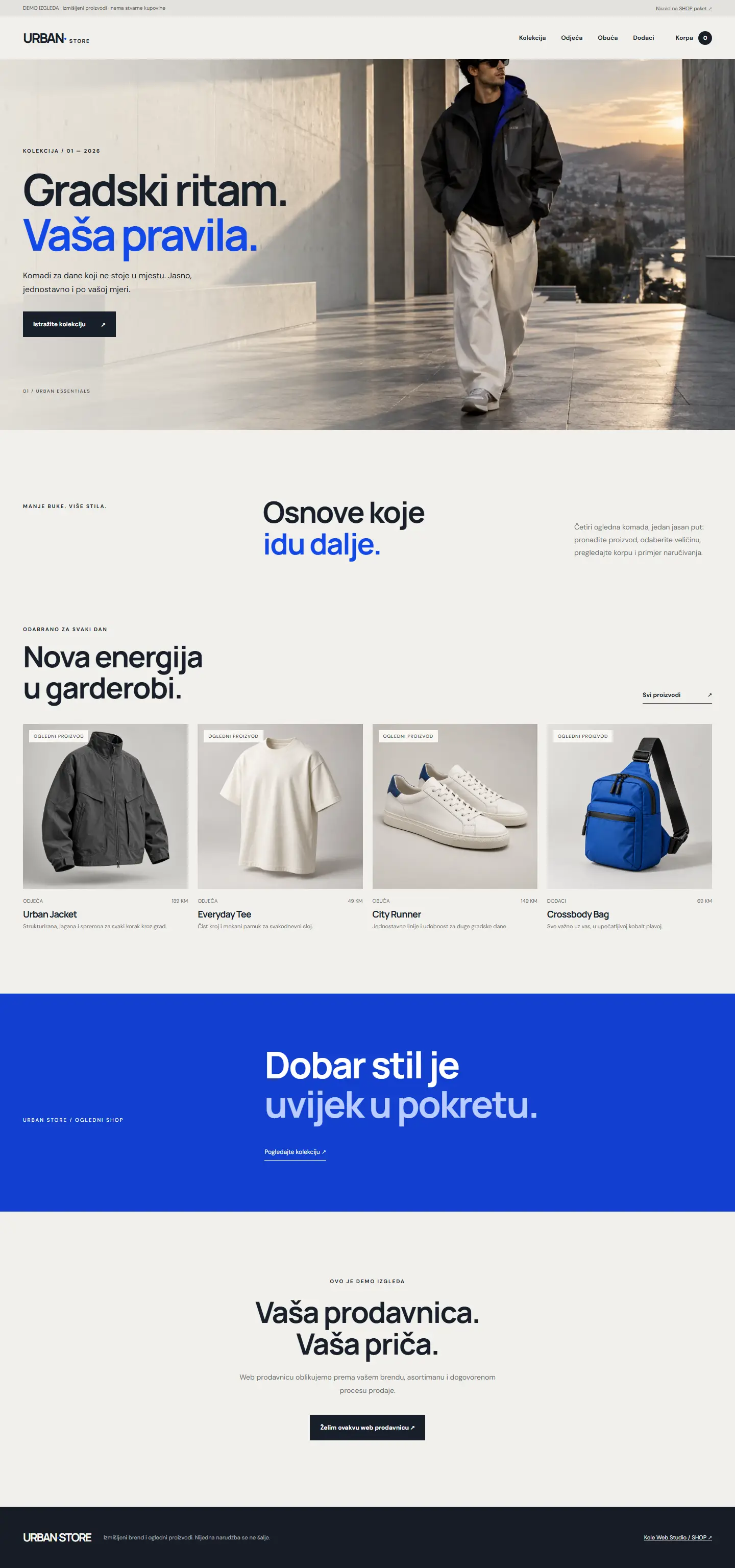 Urban Store — snimak stvarne početne stranice